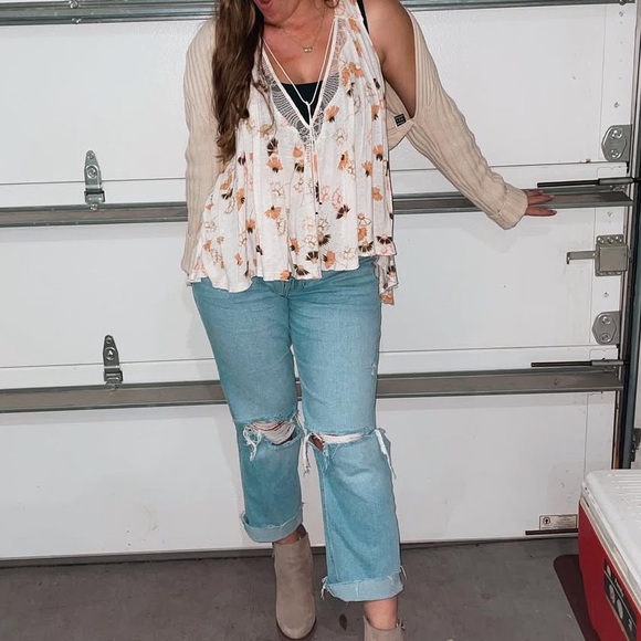 Free People Floral Tank Top - White and Orange - Picture 6 of 16